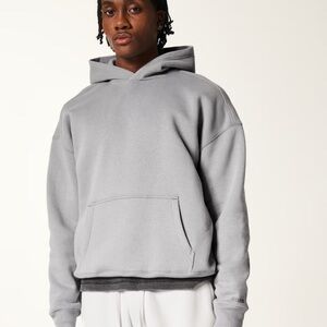 Hollister Men's Gray Hooded Boxy Fit Sweatshirt with built in zipper pocket XL